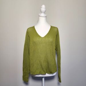 Eileen Fisher Sheen Olive Green 100% Cotton Longsleeve Heavyweight Knit Top L